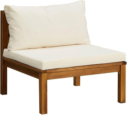 Modern Garden Sofa Set Cream White Solid Acacia Wood with Polyester Fabric Cushions for Patio and Living Room, 4-Piece Outdoor Furniture Set with Removable Covers, Durable