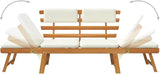 2-in-1 Convertible Solid Acacia Wood Garden Bench and Sun Lounger in Light Brown and Cream with Removable Cushions for - Photo 7
