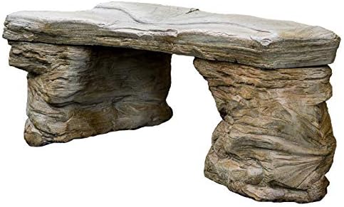 Cast Stone Petrified Rock Bench, Outdoor Garden Patio Bench 3 Piece Hand Sculpted Rustic Garden Bench Outdoor Decor