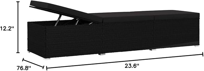 Sun Lounger with Cushion and Tea Table,Lounge Chair,Pool Chairs,Outdoor Chaise,Pool Furniture,Weather-Resistant,Easy to Maintain,Both Sides of Sunlounger Adjustable, Poly Rattan Black