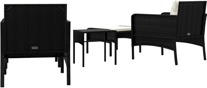 vidaXL Poly Rattan Patio Lounge Set - Five-Piece Garden Furniture Set with Soft Cushions and Sturdy Tabletop - Black and White