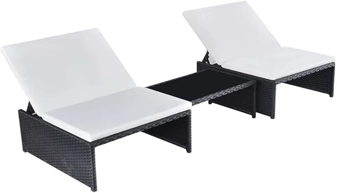 Sun Loungers 2 pcs Outdoor Chaise,Outdoor Lounge Chairs Set of 2,Chaise Lounge,Lounge Chairs for Outside,Pool Lounge Chairs,Outdoor Chaise Lounge,with Table Poly Rattan Black