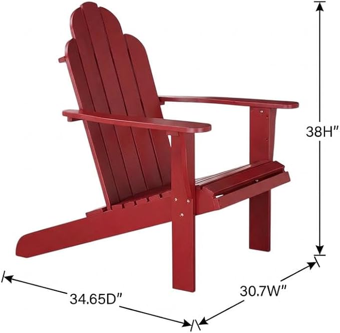 Red Adirondack Chair with Solid Acacia Wood, Durable Finish, Comfortable Design, Suitable for Outdoor Living Spaces
