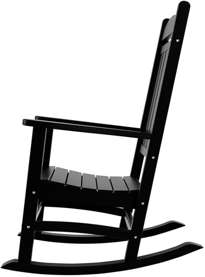 Costaelm Oversized Outdoor Rocking Chair, High Back Porch Rocker Chair, HDPE All Weather Resistant Outdoor Seating Furniture Wide Rocker Chair for Patio, Lawn, Garden, Black