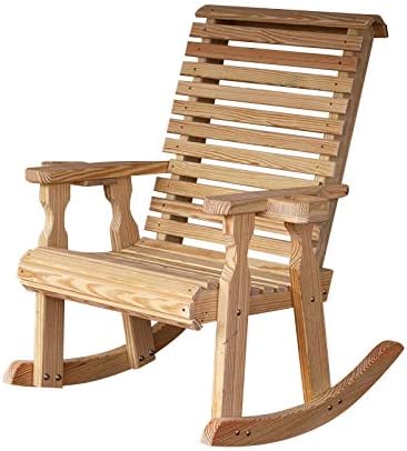 Amish Heavy Duty 600 Lb Roll Back Pressure Treated Rocking Chair with Cupholders (Unfinished)