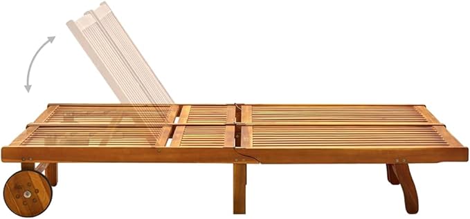 2-Person Patio Sun Lounger with Cushions Solid Wood Acacia Adjustable Backrest and Footrest for Outdoor Relaxation in - Photo 4