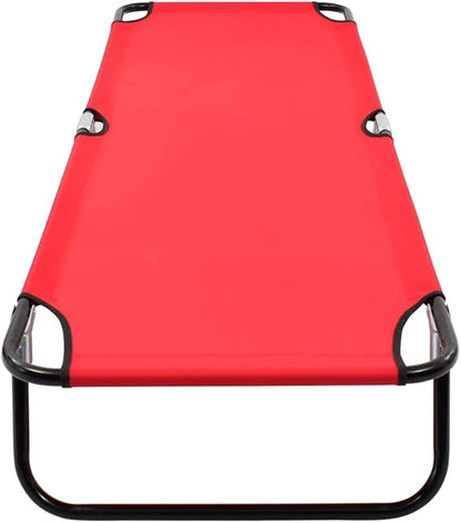 Red Folding Sun Lounger 74.8"x22.8" Powder-Coated Steel Frame Lightweight Outdoor Reclining Chair Holds 265 lbs No Assembly for Garden, Beach, Patio, Poolside and Camping Trips