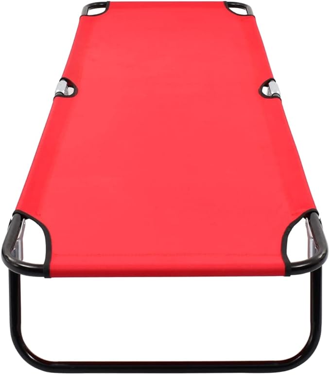 Folding Sun Lounger Red with Black Frame Lightweight Sturdy Steel Frame for Outdoor Relaxation Beach Garden Patio Portable Foldable Design Comfortable Seat