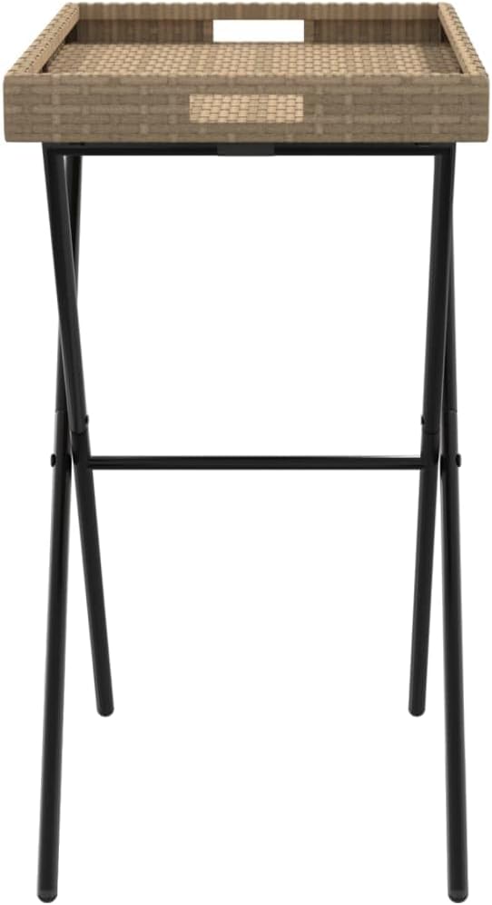 Folding Tray Table, Outdoor coffee table Outdoor Dining Table Outdoor side table Patio table Patio Bistro Accent Table Suitable for Garden Patio Backyard Deck Beige 25.6"x15.7"x29.5" Poly Rattan