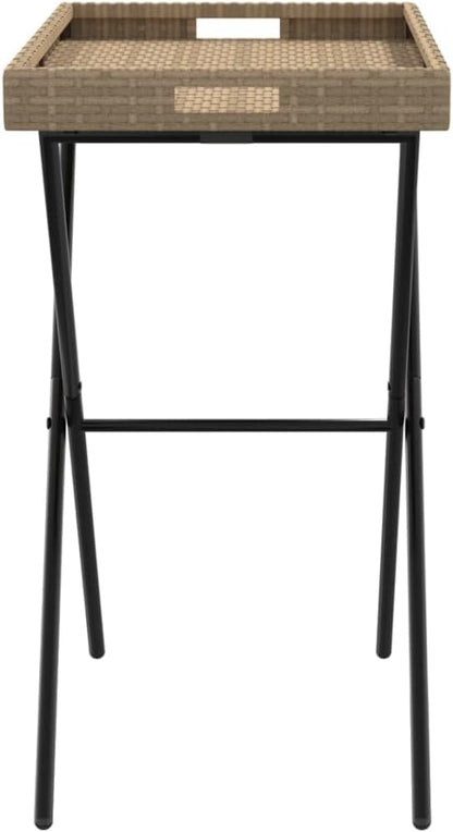 Folding Tray Table, Outdoor coffee table Outdoor Dining Table Outdoor side table Patio table Patio Bistro Accent Table Suitable for Garden Patio Backyard Deck Beige 25.6"x15.7"x29.5" Poly Rattan