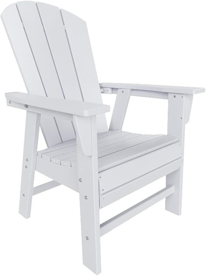 Costaelm Outdoor Adirondack Chair, HDPE Patio Balcony Chairs, Portside Seashell Nautical Curveback Adirondack Chair and Fire Pit Chairs, White