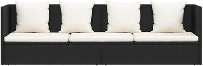 Outdoor Sunbed with Cushions, 2-Person PE Rattan Lounge Chair for Patio Garden, Modern Black Weatherproof Daybed with Pillows, Powder-Coated Steel Frame for Relaxing