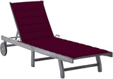 Grey Acacia Wood Outdoor Chaise Lounge 78.7" Long, Multi-Position Reclining Sunlounger with Wheels & Cushion - Photo 1