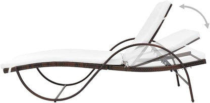 Outdoor Chaise Lounge 76" Brown PE Rattan Recliner with Cream Cushion Powder-Coated Steel Frame for Patio Garden Balcony Sun Lounging