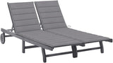 Outdoor Sun Lounger for Two, Grey Solid Acacia Wood Patio Furniture with Adjustable Backrest and Wheels - Photo 1