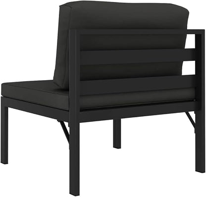 Aluminum Modular Outdoor Sectional Middle Sofa 27.6"x25.4"x25.4" Anthracite Powder-Coated Frame with Weather-Tough Cushions for Patio Balcony Living Room