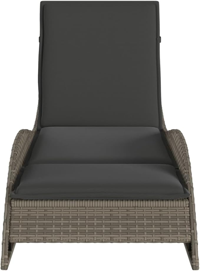 Grey PE Rattan Outdoor Chaise Lounge for Balcony Garden - Photo 4