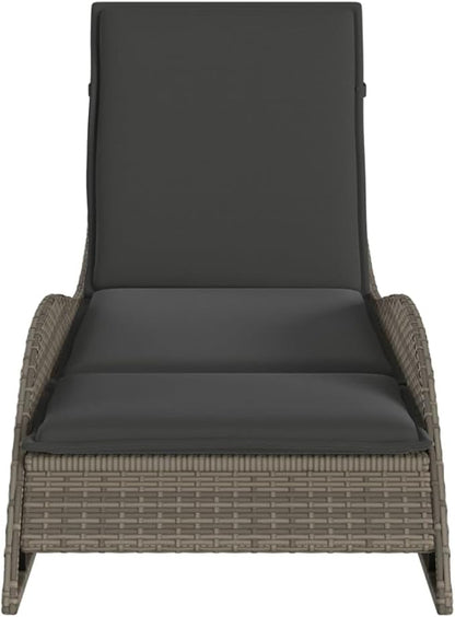 Grey PE Rattan Outdoor Chaise Lounge for Balcony Garden, 80.7 x 23.6 x 28.7 in Adjustable Backrest Sun Lounger with Removable Cushion, Modern Patio Poolside Recliner for Adults