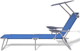 Sun Lounger with Canopy, 74.4"x22.8" Folding Steel Frame Outdoor Chaise Lounge - Photo 3