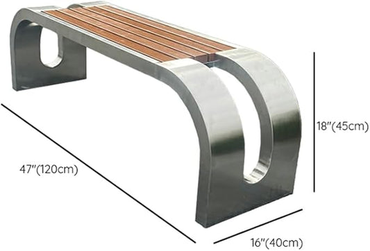 LITFAD Outdoor Indoor Bench Stainless Steel Metal Park Bench with Waterproof Brown Wood Seating Modern Garden Bench for Patio, Lawn, Yard, Porch - Type A 47" L x 16" W x 18" H