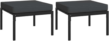 Garden Footstool Black and Grey Powder-Coated Steel Frame with Weather-Resistant Polyester Foam Cushions for Outdoor Patio Balcony Terrace Poolside Relaxation Sturdy Durable