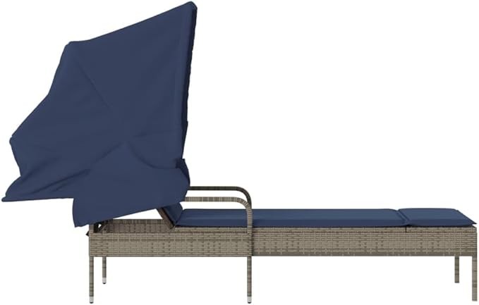 Modern Patio Sun Lounger with Canopy in Gray and Navy Blue - Photo 6