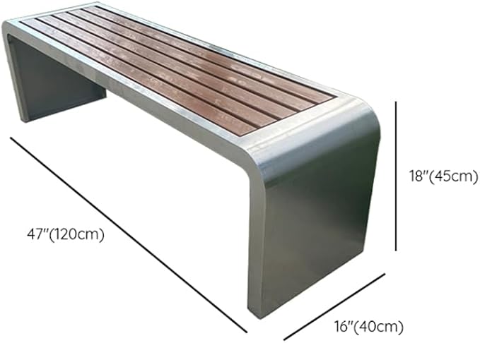 LITFAD Outdoor Indoor Bench Stainless Steel Metal Park Bench with Waterproof Brown Wood Seating Modern Garden Bench for Patio, Lawn, Yard, Porch - Type B 47" L x 16" W x 18" H