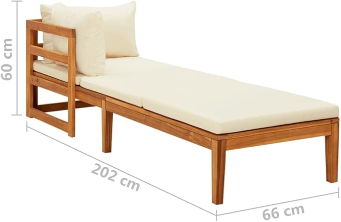 Sun Lounger with 1 Armrest Cream White,Lounge Chair Wooden,Sun Chair,Long Chairs for Outside,Pool Chaise Lounge Chair,Modern Patio Furniture,for Patio,Porch,Deck,Solid Acacia Wood