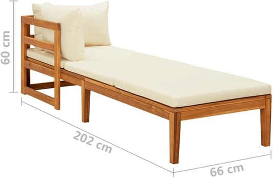 Sun Lounger with 1 Armrest Cream White,Lounge Chair Wooden,Sun Chair,Long Chairs for Outside,Pool Chaise Lounge Chair,Modern Patio Furniture,for Patio,Porch,Deck,Solid Acacia Wood
