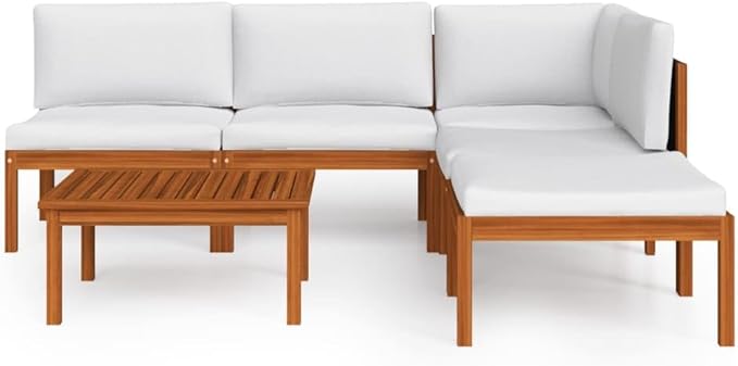 6-Piece Acacia Wood Garden Lounge Set with Cream Brown Cushions, Modular Outdoor Patio Furniture for Relaxing, Durable Weather-Resistant Seating Arrangement
