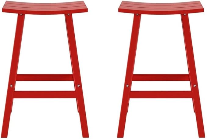 Costaelm All-Weather Bar Stools Set of 2, 29" Height Outdoor Bar Stools, Adirondack Poly Patio Bar Stool for Patio, Deck, Kitchen Counter and Garden, Red