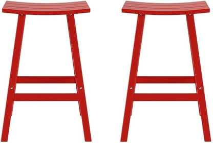 Costaelm All-Weather Bar Stools Set of 2, 29" Height Outdoor Bar Stools, Adirondack Poly Patio Bar Stool for Patio, Deck, Kitchen Counter and Garden, Red