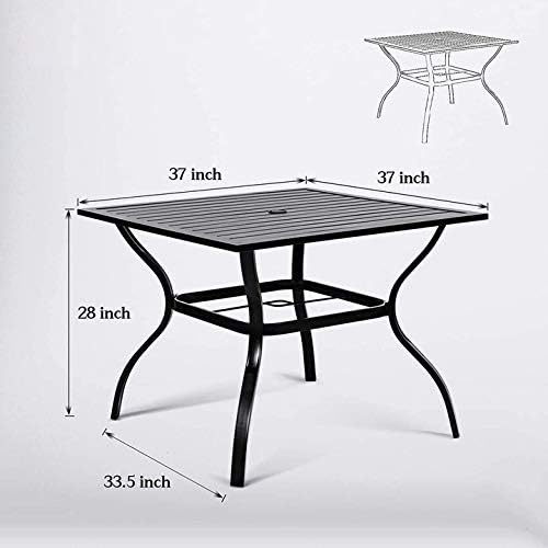 37" x 37" Patio Dining Table, Outdoor Square Bistro Metal Table with Steel Slat Table Top for Porch Deck Garden - Photo 3