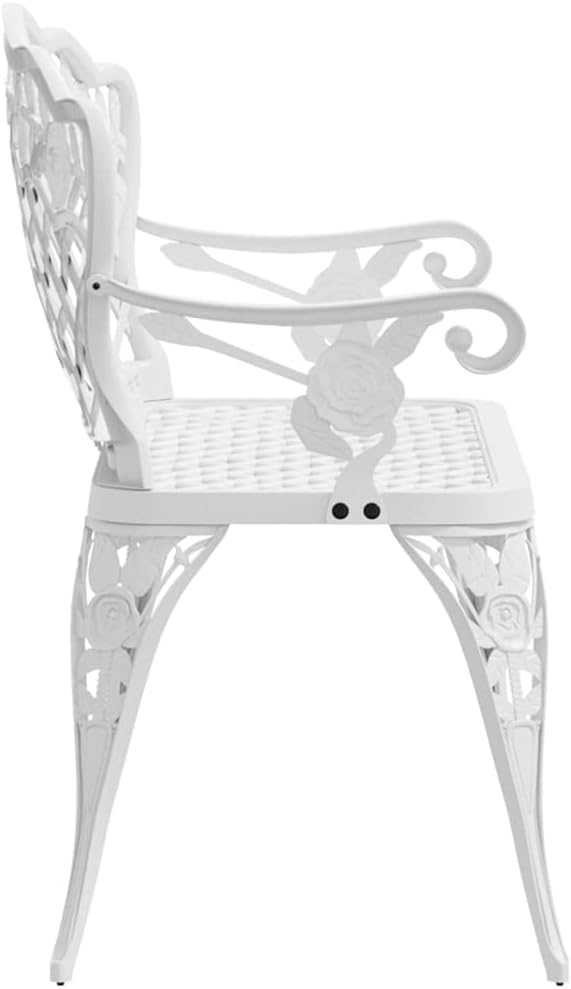 Patio Bench, Garden Bench, Outdoor Bench, Bench with Arms and Back for Patio, Backyard, Garden, Poolside and Living Room,42.5" Cast Aluminum White