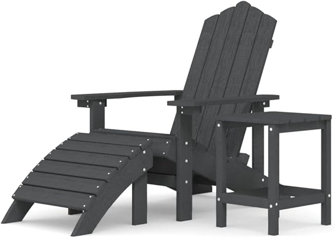 Garden Adirondack Chair Set Anthracite HDPE Outdoor Furniture with Footstool and Table - Photo 3