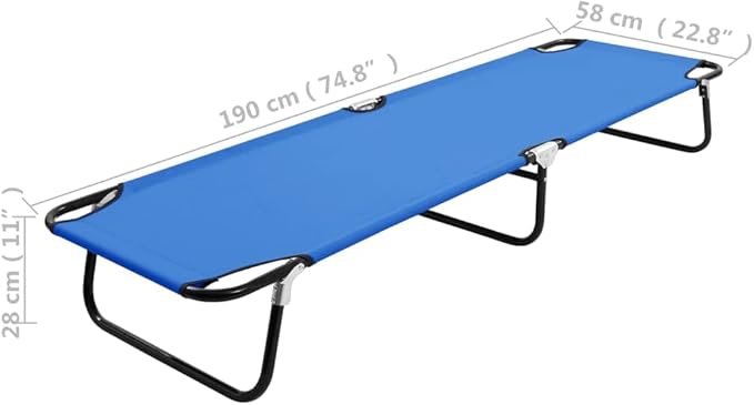 Portable Blue Folding Sun Lounger 74.8"x22.8" Steel Frame Polyester Fabric Outdoor Chaise for Beach Patio Poolside Lawn - Photo 2