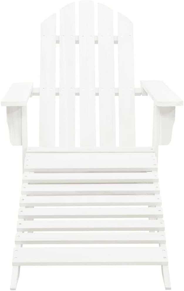 Vintage Style White Hardwood Lounge Chair with Ottoman for Outdoor Garden Patio Balcony, Durable Solid Pine Construction for Comfortable Relaxation