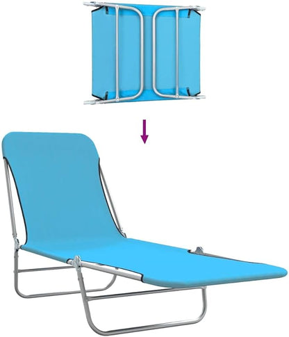 Folding Blue Outdoor Chaise Lounge Set of 2, 72 x 22 x 9 in Powder-Coated Steel, Adjustable Backrest, Lightweight Beach Lounge Chair for Patio Poolside Garden