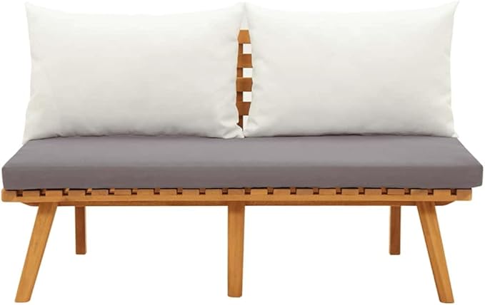 Outdoor Garden Bench with Cushions, Solid Acacia Wood 2-Seater Patio Loveseat - Photo 5