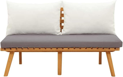 vidaXL Patio Bench 45.3" with Cushions - Solid Acacia Wood - Light Wood & Dark Grey Cushions - Easy Assemble - Outdoor Use