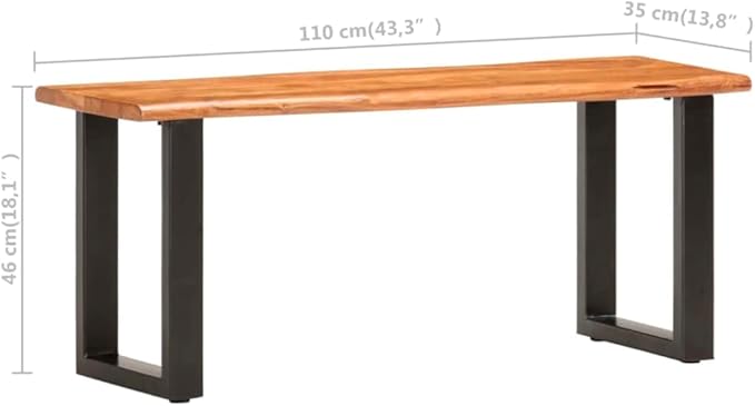 Live Edge Bench Solid Acacia Wood and Steel Medium Durable Industrial Style Indoor Outdoor Seating for Garden Hall Dining Area Brown Black