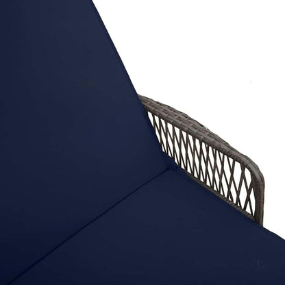 3-Piece Outdoor Lounge Set in Grey-Navy Poly Rattan, 78.74 inch Reclining Chaise w Adjustable Backrest, All-Weather Frame & Table, for Poolside Garden Patio and Balcony