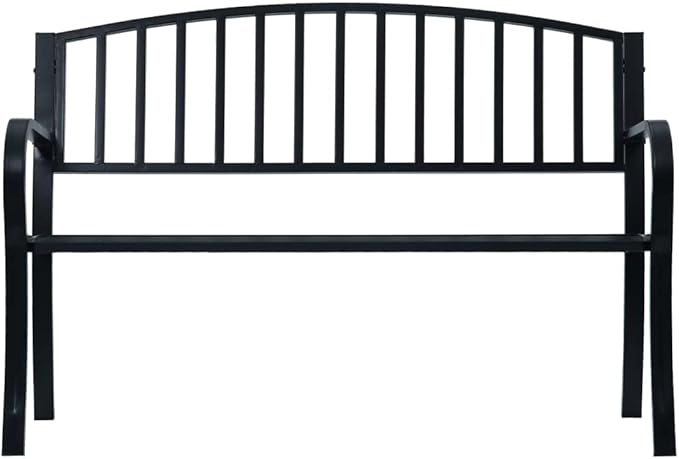 47.2" Outdoor Garden Bench Black Powder-Coated Steel Patio Seating for 2 Weather Resistant Front Porch or Balcony Furniture