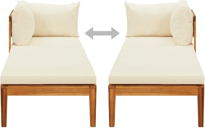Sun Lounger with 1 Armrest Cream White,Lounge Chair Wooden,Sun Chair,Long Chairs for Outside,Pool Chaise Lounge Chair,Modern Patio Furniture,for Patio,Porch,Deck,Solid Acacia Wood