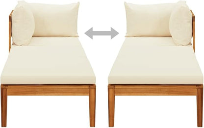 Sun Lounger with 1 Armrest Cream White,Lounge Chair Wooden,Sun Chair,Long Chairs for Outside,Pool Chaise Lounge Chair,Modern Patio Furniture,for Patio,Porch,Deck,Solid Acacia Wood