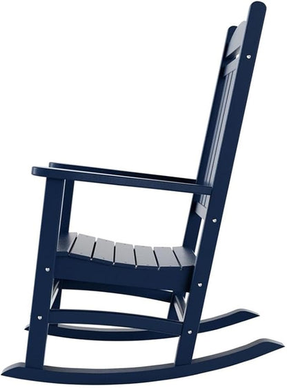 Costaelm Oversized Outdoor Rocking Chair, High Back Porch Rocker Chair, HDPE All Weather Resistant Outdoor Seating Furniture Wide Rocker Chair for Patio, Lawn, Garden, Navy Blue