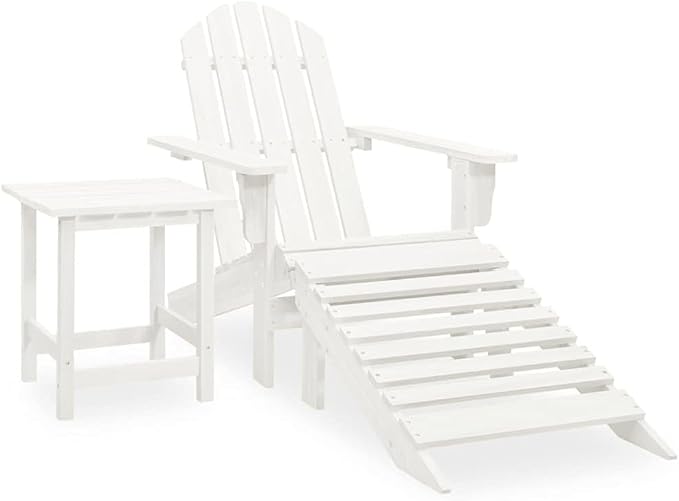 White Solid Fir Wood Large Detachable Garden Chair Set with Ottoman and Table for Outdoor Patio Balcony Comfortable Seating and Sturdy Construction