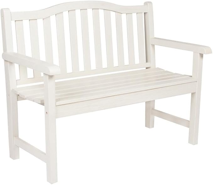 Pemberly Row Traditional Cedar Wood Adirondack Bench, 43 in Seating, White Finish, Moisture-Resistant Outdoor Patio or Porch Furniture, Arched Back Design, Durable Kiln-Dried Construction