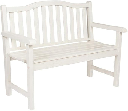 Pemberly Row Traditional Cedar Wood Adirondack Bench, 43 in Seating, White Finish, Moisture-Resistant Outdoor Patio or Porch Furniture, Arched Back Design, Durable Kiln-Dried Construction