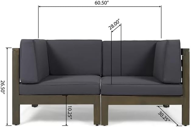 roomfitters Outdoor X-Back Loveseat with Acacia Wood Frame and Weather-Resistant Cushions, Dark Grey - Photo 2